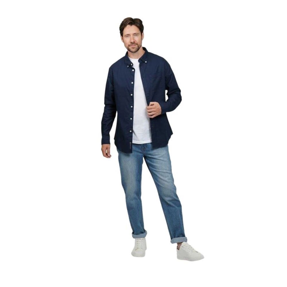 Howick Mens Oxford Long-Sleeved Shirt / Navy